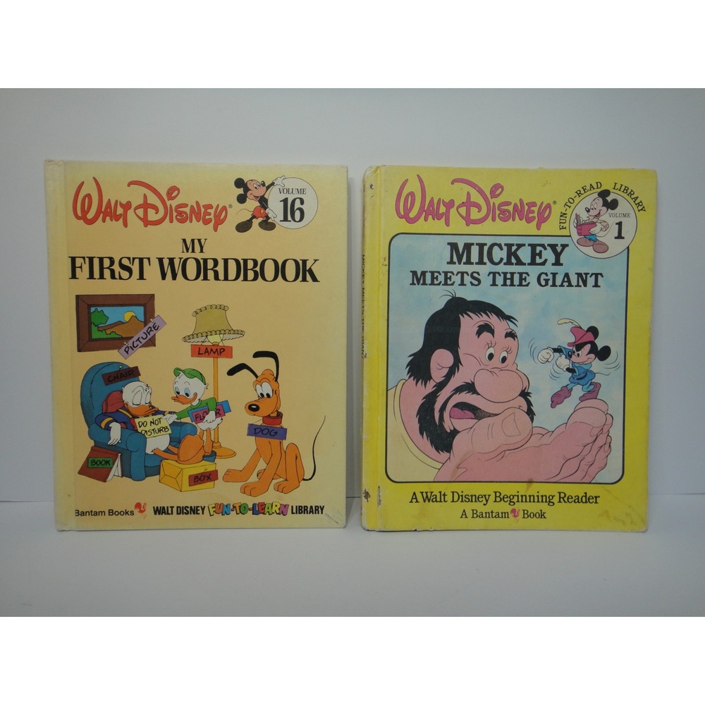 Vintage Walt Disney Books Mickey Meets the Giant & My First Wordbook Bantam 80s